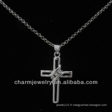 Vente chaude plaqué argent micro pavé cz croix pendentif PSS-005